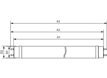 Dimension Drawing (with table) - MAS LEDtube VLE 1200mm 13.1W/15.5W 865T8