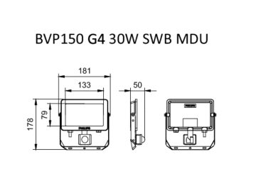 Dimension Drawing (without table) - BVP150 LED30/NW PSU 30W SWB MDU G4 MA