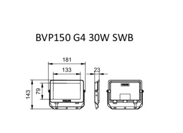 Dimension Drawing (without table) - BVP150 LED30/NW PSU 30W SWB G4