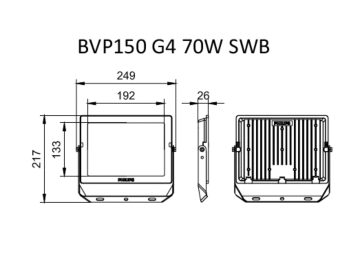 Dimension Drawing (without table) - BVP150 LED70/NW PSU 70W SWB G4