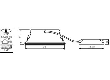 Dimension Drawing (without table) - TCTT225 20S/840 PSU-E WH