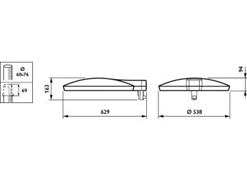 Dimension Drawing (without table) - BPP530 LED60 II DM50 AL GR D9 SRG10 T35