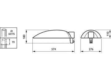  MileWide 2 post LED - LED module 6000 lm - 830 warm white - Safety class II - Distribution medium 12 - Dark gray - Cable 0.5 m with cable connector 3-pole - Post-top for diameter 60 to 76 mm