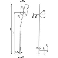 Dimension Drawing (without table) - YHB709 CUR 6000 SPK 2xHOLE-M8-80 RAL