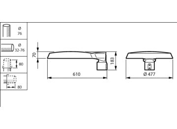 Dimension Drawing (without table) - BDP265 LED120-4S/740 DN10 CLO SRT SRB 76