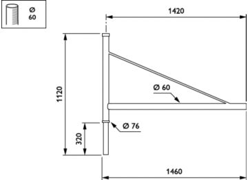  CARAVELLE LOW BRACKETS - Pole-mounting bracket 1 arm - 1400 mm - 60 mm - 0° - RAL color - Mounting device diameter 60 mm