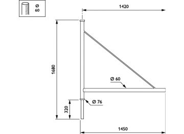  CARAVELLE BRACKETS - Pole-mounting bracket 1 arm - 1400 mm - 60 mm - 0° - RAL color - Mounting device diameter 60 mm