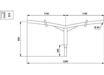  Pole-mounting bracket 2 arms 180° - 1100 mm - 60 mm - 4° - RAL color - Mounting device diameter 60 mm