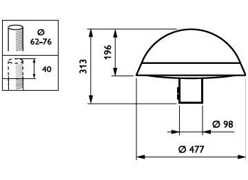 Dimension Drawing (without table) - BDP262 LED24-4S/740 II DM33 CLO SRTB 62P