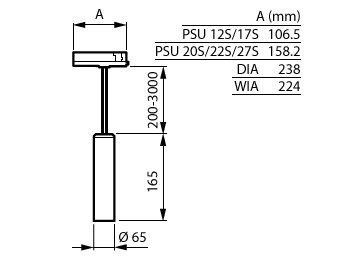 Dimension Drawing (without table) - PT332T 17S/PW930 PSU HWB WH