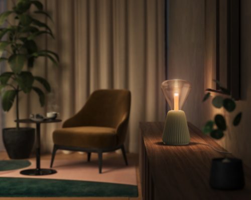 Lightguide triangulaire + lampe à poser cônique (vert sauge)