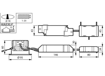  38 ° - 830 warm white - Power supply unit - Push-in connector 3-pole - White