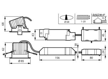  36 ° - 830 warm white - Power supply unit - Push-in connector 3-pole - White