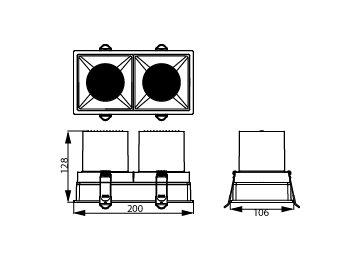 Dimension Drawing (without table) - RS350 G2 RC Sq L100 2*23W  30K 36D 2H