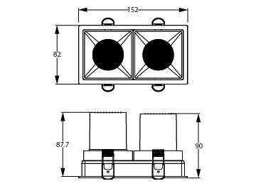 Dimension Drawing (without table) - RS350 G2 RC Sq L75 2*11W 30K 36D 2H