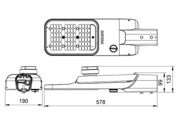 Dimension Drawing (without table) - BRP593 LED240/NW 150W DM SR 7TSB PE GM