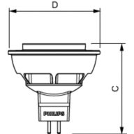 Dimension Drawing (with table) - MASTER LED 5.5-50W 4000K MR16 36D