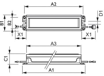 Dimension Drawing (with table) - Xitanium 75W 0.35-0.7A Prog GL sXt