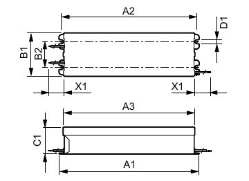 Dimension Drawing (with table) - Xitanium 40W 0.70A Prog+ GL-J sXt