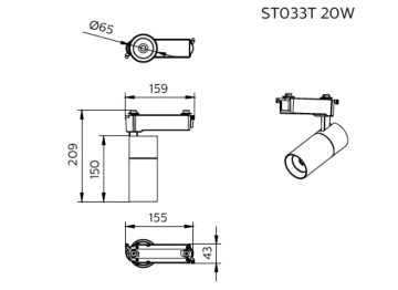 Dimension Drawing (without table) - ST033T G2 LED17/940 20W WV MB BK