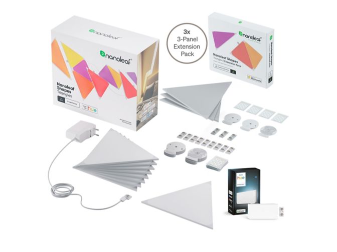 Close-up van de voorkant van Driehoekige wandpanelen starterkit (18 panelen) + Philips Hue wandmodule