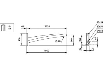  Pole-mounting bracket - 1000 mm - 60 mm - RAL color