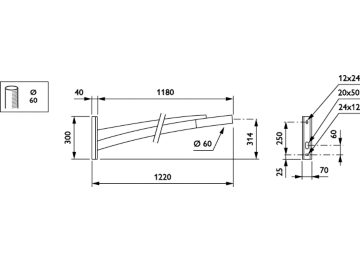 Wall-mounting bracket - 1200 mm - 60 mm - RAL color