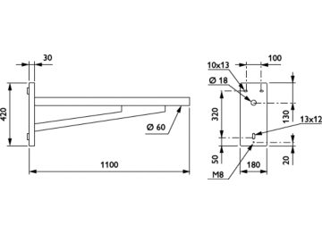   - 1100 mm - 60 mm - 0° - RAL color - 
