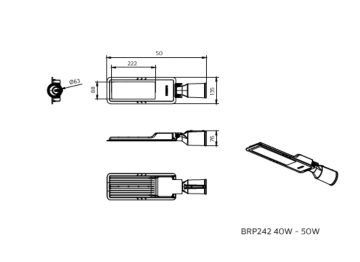 Dimension Drawing (without table) - BRP242 LED67/WW 50W DM0 PSU