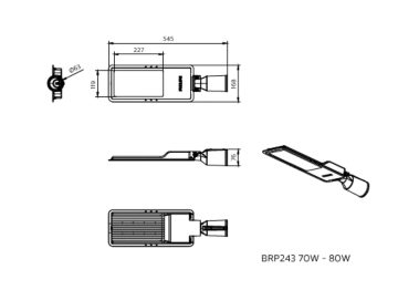 Dimension Drawing (without table) - BRP243 LED108/WW 80W DM0 PSU