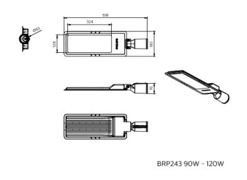 Dimension Drawing (without table) - BRP244 LED162/WW 120W DM0 PSU