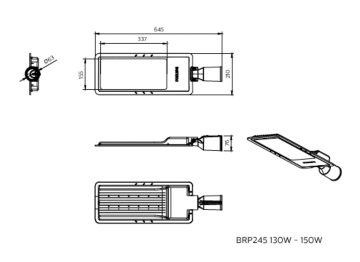 Dimension Drawing (without table) - BRP245 LED202/WW 150W DM0 PSU