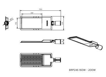 Dimension Drawing (without table) - BRP246 LED243/WW 180W DM0 PSU