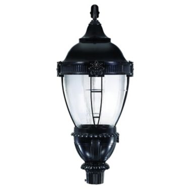 Hagerstown LEDGINE Post Top, 64 LED, LUXEON T Board, Type III W Optics, Vertical Ribbed Globe, Warm White, House Side Shield