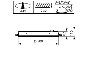 Dimension Drawing (without table) - RC250B 37S/830 PSU O D500 WH