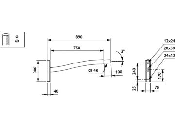   - 750 mm - 60 mm - 3° - RAL color - 