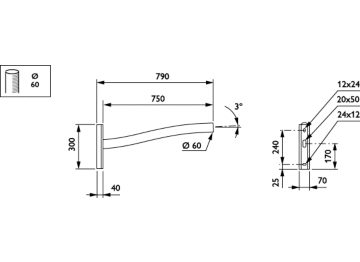   - 750 mm - 60 mm - 3° - RAL color - 