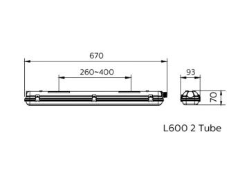 Dimension Drawing (without table) - WT050C 2xTLED L600