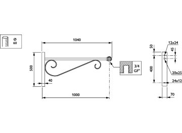   - 1000 mm - 60 mm - 0° - RAL color - 