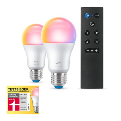 Nahaufnahme der Vorderseite von Lampe 60 W A60 E27 x2 mit Fernbedienung