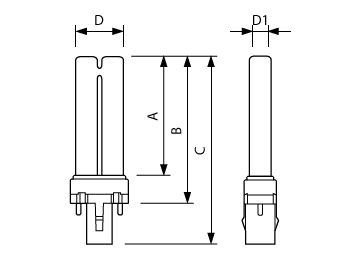 Dimension Drawing (with table) - Actinic BL PL-S 9W/10/2P 1CT/6X10BOX