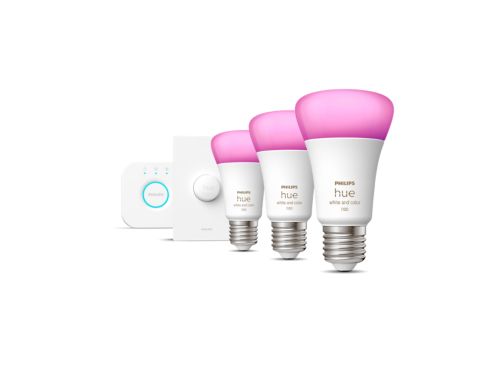 Hue White and color ambiance Starter kit: 3 E27 smart bulbs (1100) + smart button
