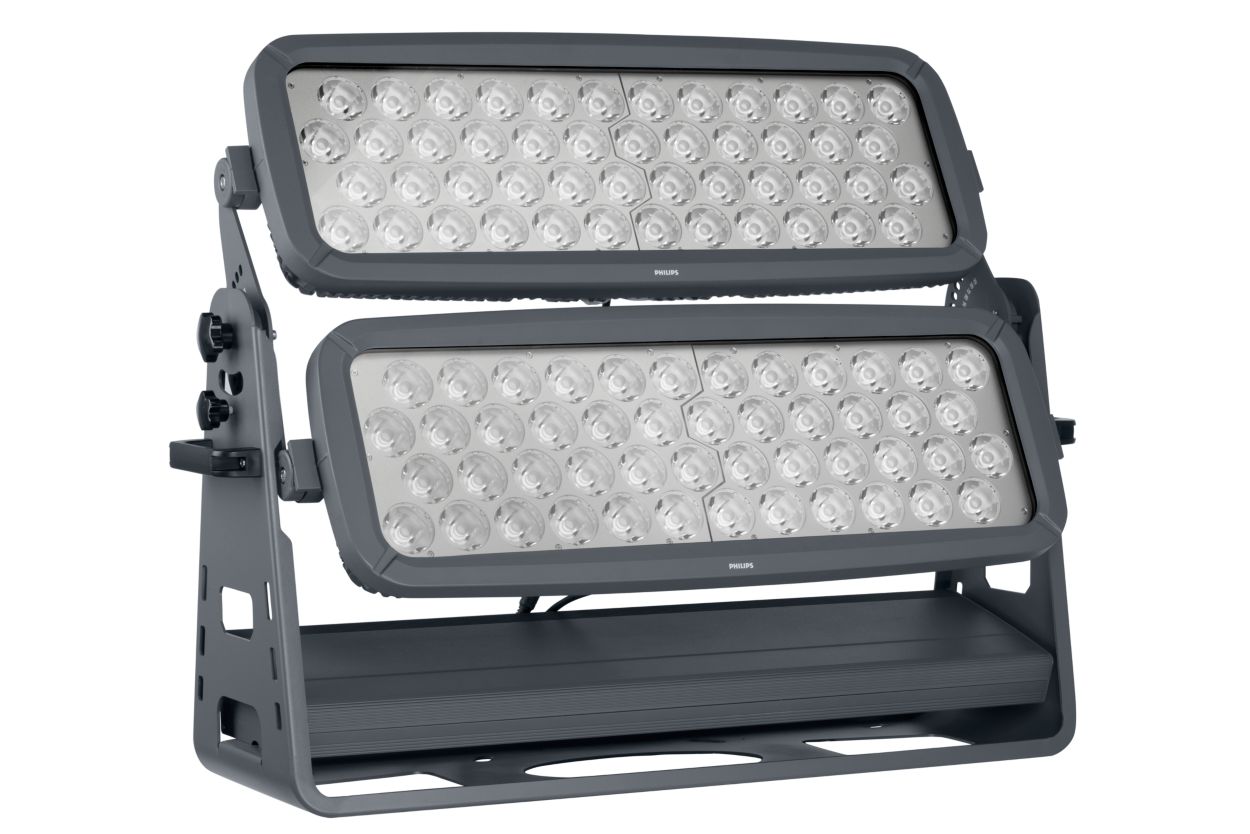 Reach New Heights. High lumen output and long-throw giant LED floodlight for fixed and dynamic architectural and facade lighting applications.