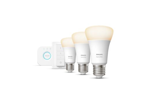Hue White Kit inicial: 3 lâmpadas inteligentes E27 (1100) + interruptor de regulação da intensidade da luz