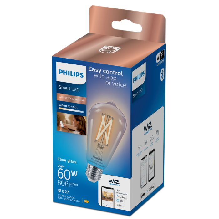 Ampoule LED à filament virtuel Philips Hue E27 ST64 Smart 7W 550lm, Ampoules