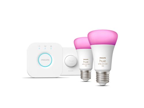Hue White and Color Ambiance Starterkit: 2 E27 slimme lampen (1100) + smart button