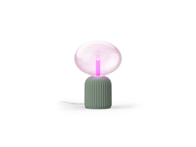 Close up of front of Lightguide ellipse + dome table lamp (sage)