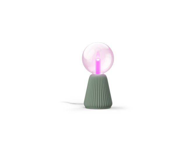 Close up of front of Lightguide large globe + cone table lamp (sage)