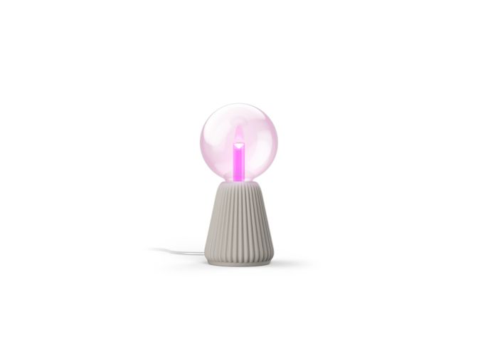 Close up of front of Lightguide large globe + cone table lamp (sand)