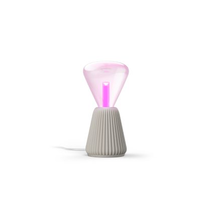 Nahaufnahme der Vorderseite von Set: Lightguide Triangle E27 + 3D gedruckte Tischleuchte beige